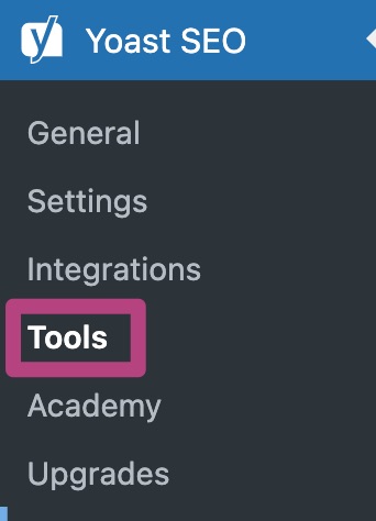 A screenshot of Tools item in Yoast SEO menu