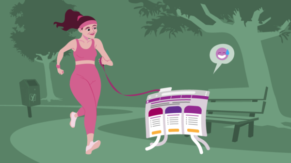 illustration of person running outside with her pet website